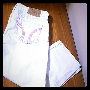Hollister White Capris with Pink Stitching